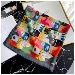 Colorful Cat Print Satin Square Scarf Headscarf Shawl Neckerchief Bandana - NEW